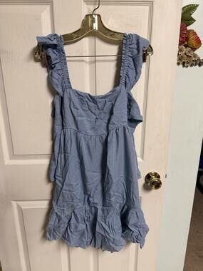 NWT By & By Milkmaid Tiered Dress Blue Flutter Open Back Small 30x33 Stretch